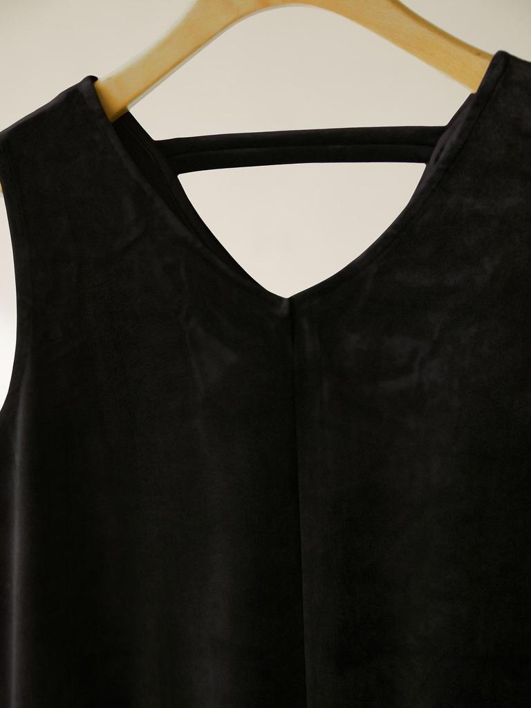 Damen Herbst Samtkleid Gold: Hepburn-Stil, Ärmellos, V-Ausschnitt, Spaghettiträger, Hochwertig, Lang