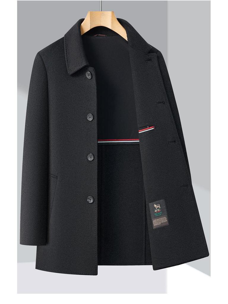 Brand Men's Double-Faced Wool Overcoat - Autumn/Winter 2025, No-Iron Lapel, Business Casual for Middle-Aged Dads