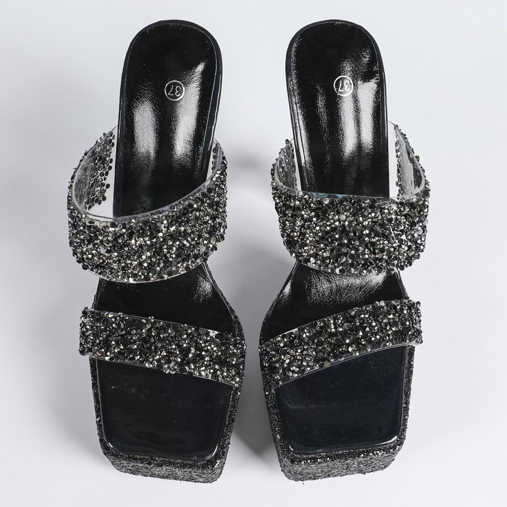 2025 Europe and America 15cm high-heeled sandals luxury crystal sequins sexy hollow cool slippers high heels LFD-3640-A2