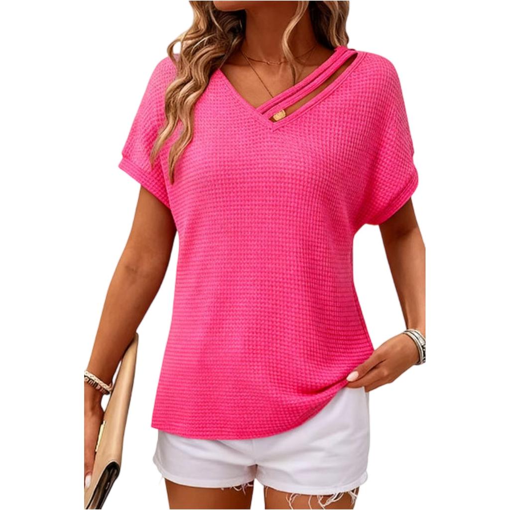 Women's Asymmetrical Short Sleeved Collar Shirt Top