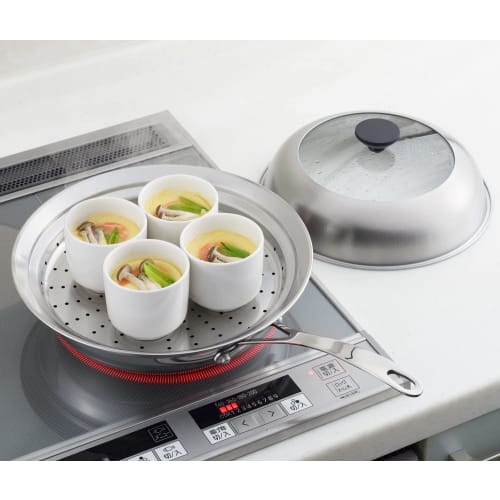 Yoshikawa Visible! Steamer for Frying Pans (24-26cm), with Glass Lid, Steaming Plate, Simply Place on Frying Pan, Stainless Steel, Steam Food, Tsubame