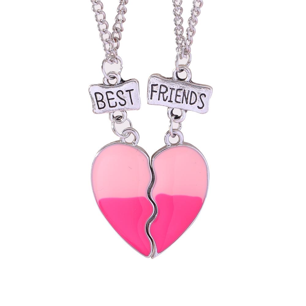 Set di 2 Collane con Ciondolo a Mezzo Cuore Colorato Catena con Perline Fascino Migliori Amici Choker Gioielli BFF Per Bambini Amicizia