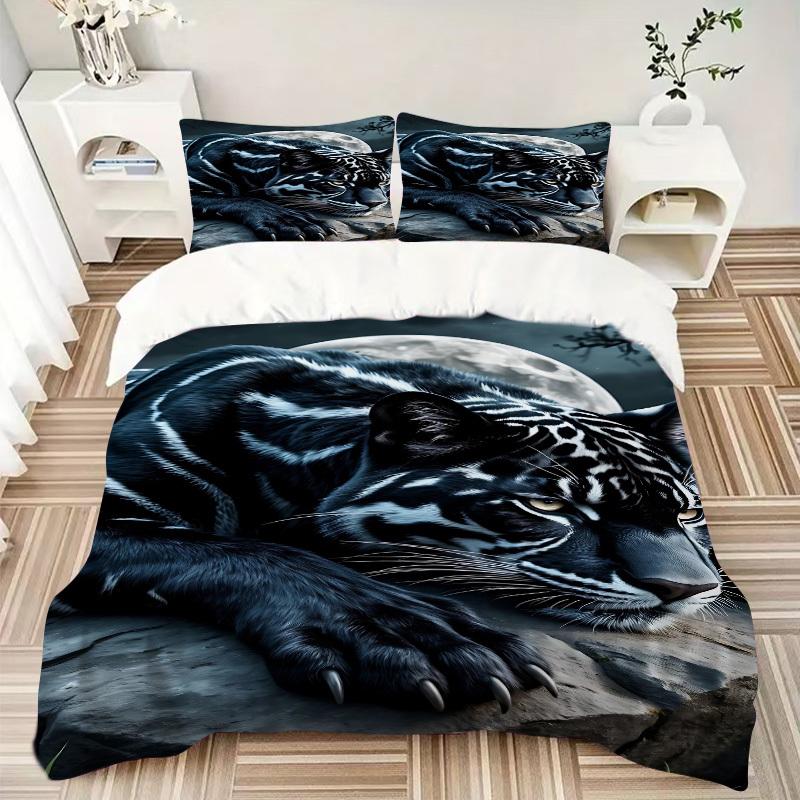 3-teiliges Bettbezug-Set mit Schwarzpanther-Print - Enthält 1 Bettbezug und 2 Kissenbezüge, Ohne Bettdeckenfüllung, Ganzjahres-Heimdekoration yy251111151