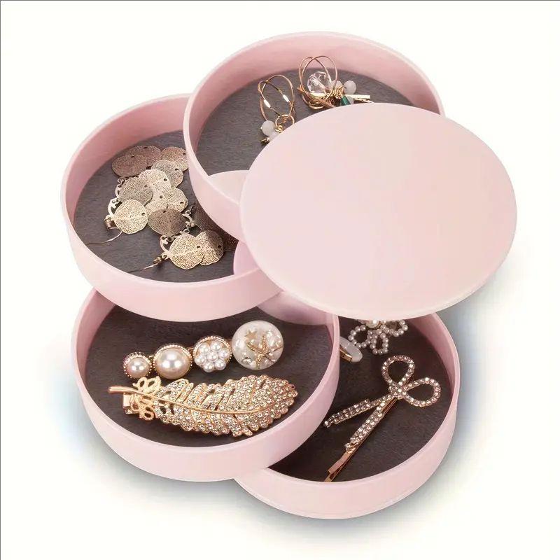 Rotating Jewelry Box, Multi-layer Storage for Earrings & Necklaces with Mirror, Dustproof Design