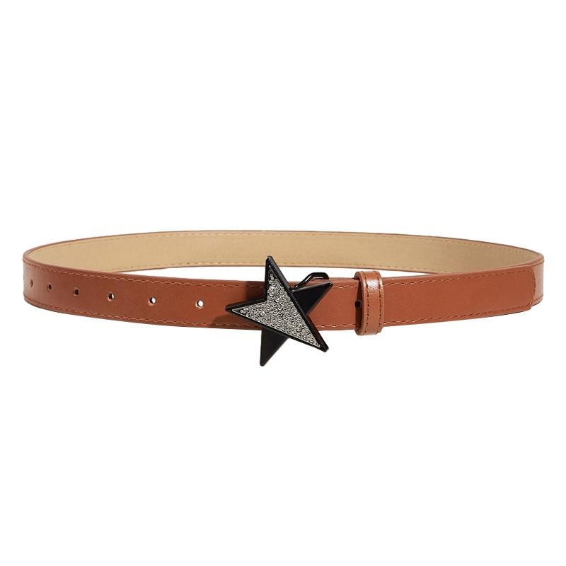 Women PU Leather Belt Star Decoration Solid Color Belt