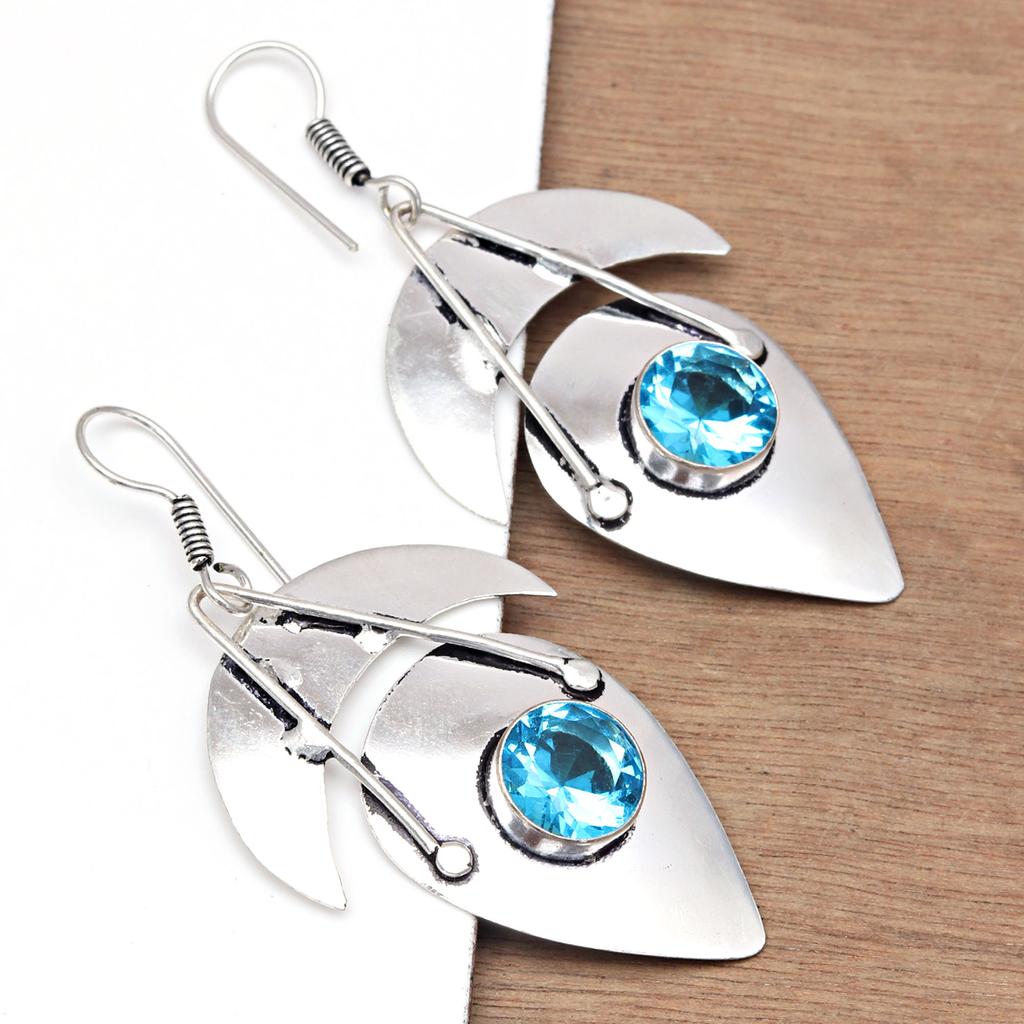 925 Silver Blue London Topaz Sterling Gemstone Earring Earrings Jewelry