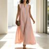 Summer Sleeveless Dress for Women Casual V Neck Long Tank Dress Flowy A-line Beach Sundress with Pockets