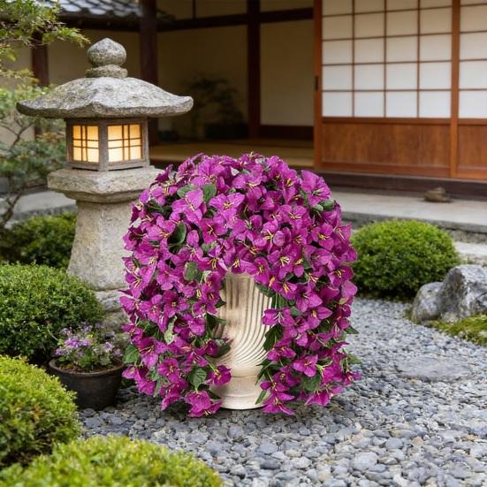 Artificial Bougainvillea Flower Faux Hanging Bougainvillea for Outside Long Trailing Vines Fake Flower for Door Porch Planter Urn Patio Balcony Decor
