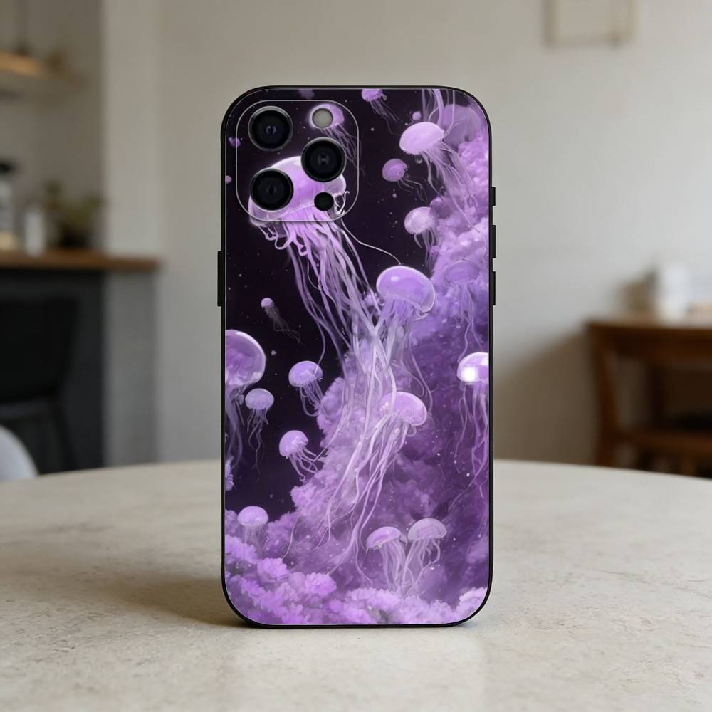 INS C-Cartoon Jellyfish Phone Case Silicone black Soft For IPhone 17,16,15,14,13,12,11,SE,Plus Pro Max