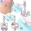 Women Pendant Original Copper Pink Heart Love Bow Rose Flower Charms Bead Fit Bracelet Jewelry Diy Accessory Girlfriend Gift