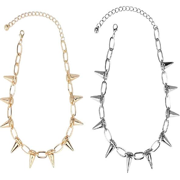 2-3Pcs Gothic Rivet Spike Paperclip Link Chain Choker Necklace Set Punk Rock Hip Hop Adjustable Streetwear Collar Necklace for Women Men Unisex