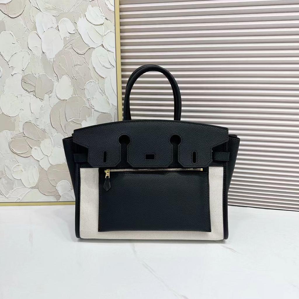 Fubao Leather Contrasting Color Splicing Eversion Retro Commuter Handbag Messenger Bag Women's Bag Single Shoulder