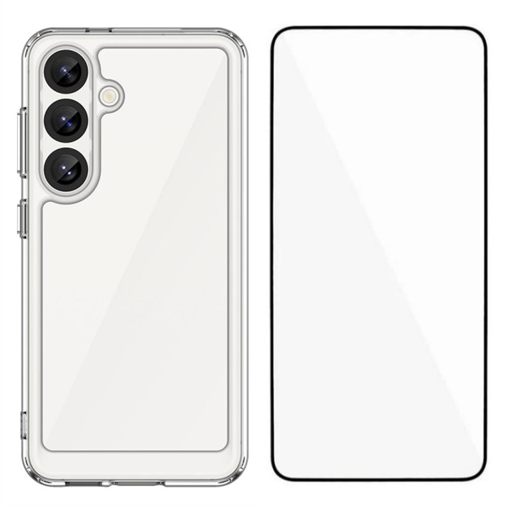 WANLONFENG MF Series for Samsung Galaxy S25+ Case TPU+Acrylic Clear Phone Cover with Tempered Glass Film