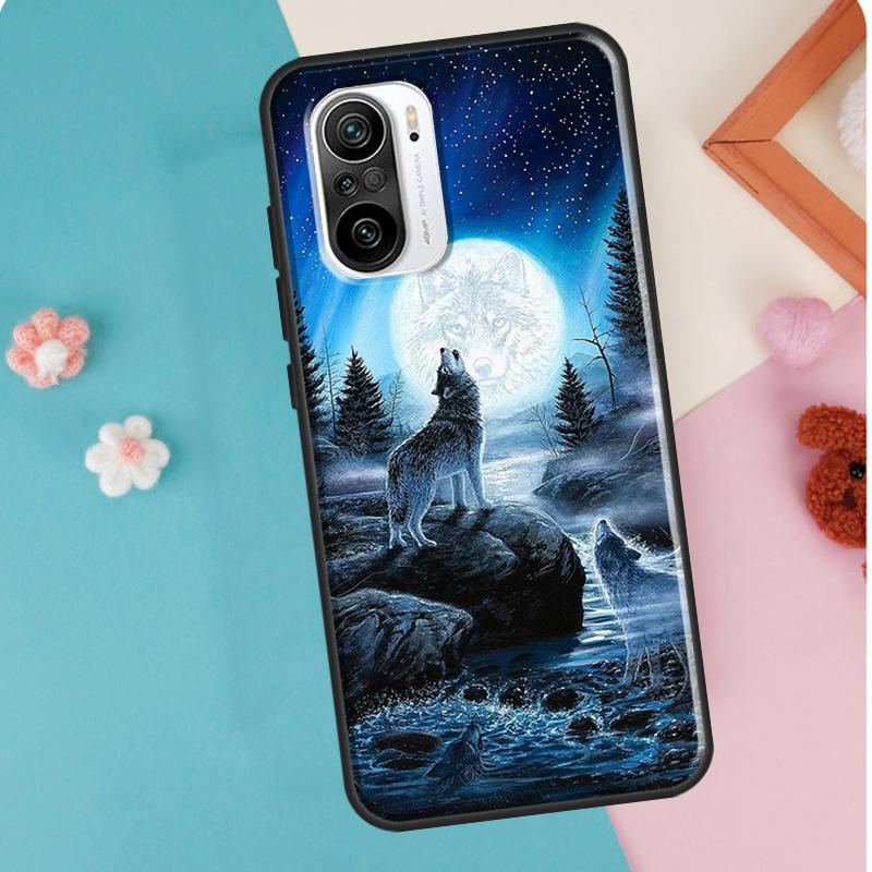 Moon Roaring Wolf Case For POCO F3 F1 F2 M3 M4 X4 Pro GT X3 Pro Cover For Xiaomi Mi 11 Lite 12 X Mi 11T Pro