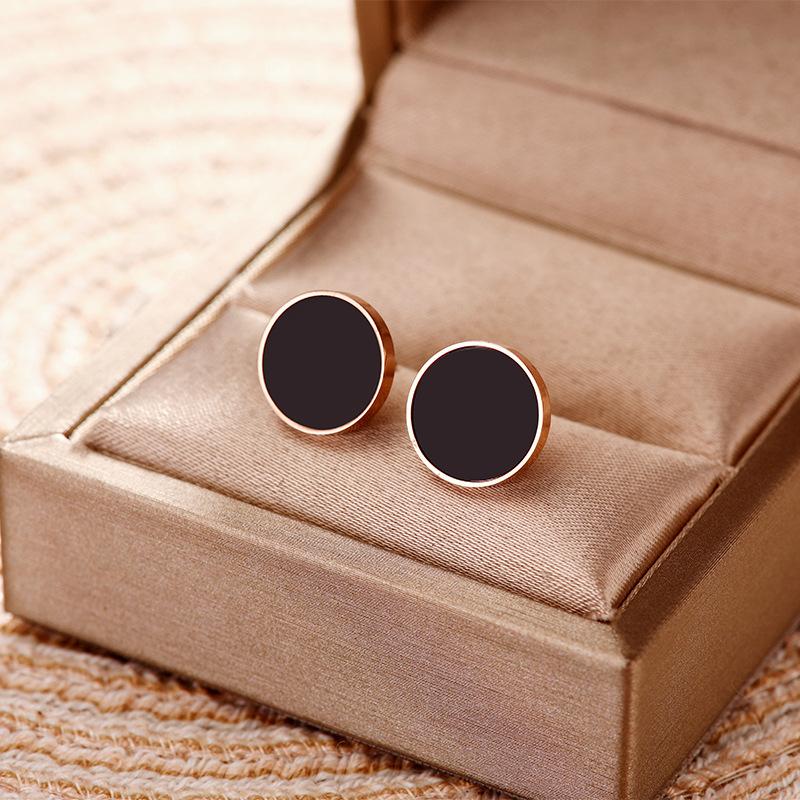 Stainless Steel Minimalist Earrings Simple Rose Gold Color Black Circle Stud Earrings Geometric  For Women Gifts