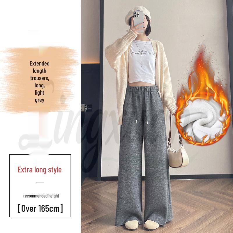Autumn/Winter 2026 Women's High Waist Slim Fit Wide Leg Floor-Length Pants with Plus Velvet Cashmere.