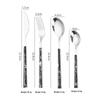 Korean Style 430 Stainless Steel Tableware Set with Imitation Wood Grain Handles: Includes Knife, Fork, Spoon, and Chopsticks