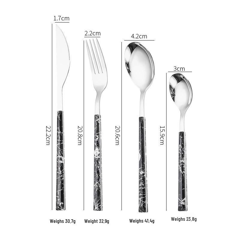 Korean Style 430 Stainless Steel Tableware Set with Imitation Wood Grain Handles: Includes Knife, Fork, Spoon, and Chopsticks