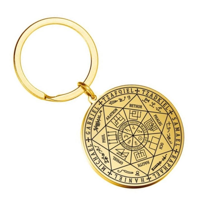 Trend Kabbalah Amulet Seven Archangel Seal Stainless Steel Furnace Real Gold Electroplated Pendant Necklace