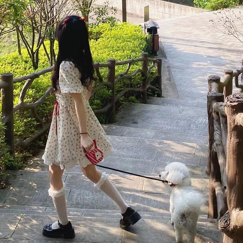 Floral Mini Dress Women Puff Sleeve Flare Shirring Design French Style Elegant Birthday Dresses