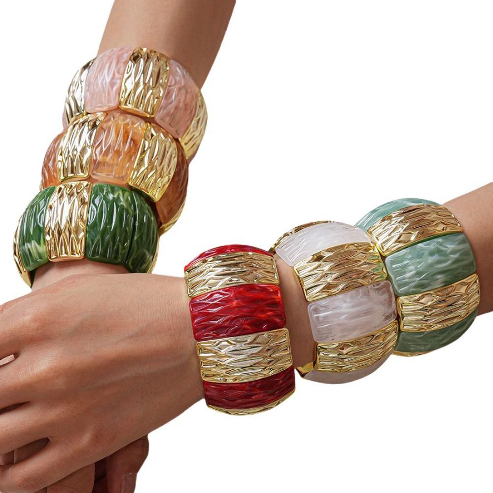 Bohemian Acrylic Bangle Smudging Retro Hand Ring Creative Irregular Wide Bracelet  Decoration