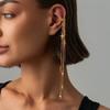 KunJoe 2026 New Trendy Gold Color Long Tassel Copper Chain Ear Clip Earrings Women Vintage C-Shaped No Piercing Ear Cuff Jewelry