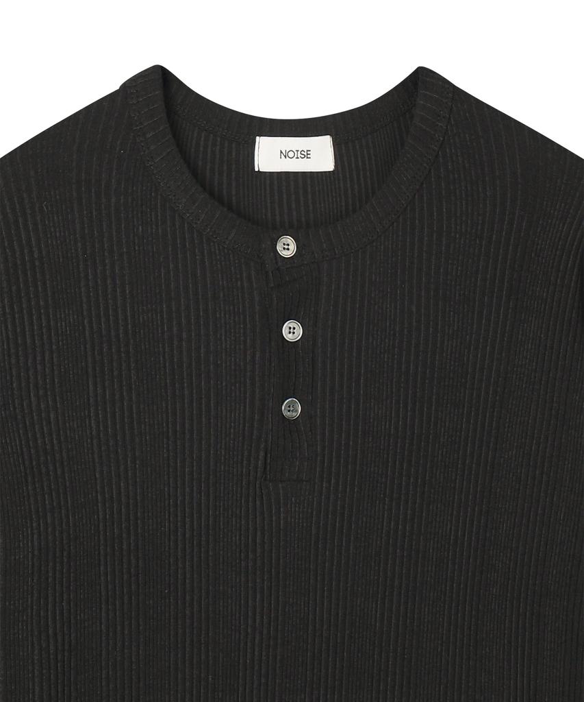NOISE Ribbed Henley Neck Sleeve Knit - Black