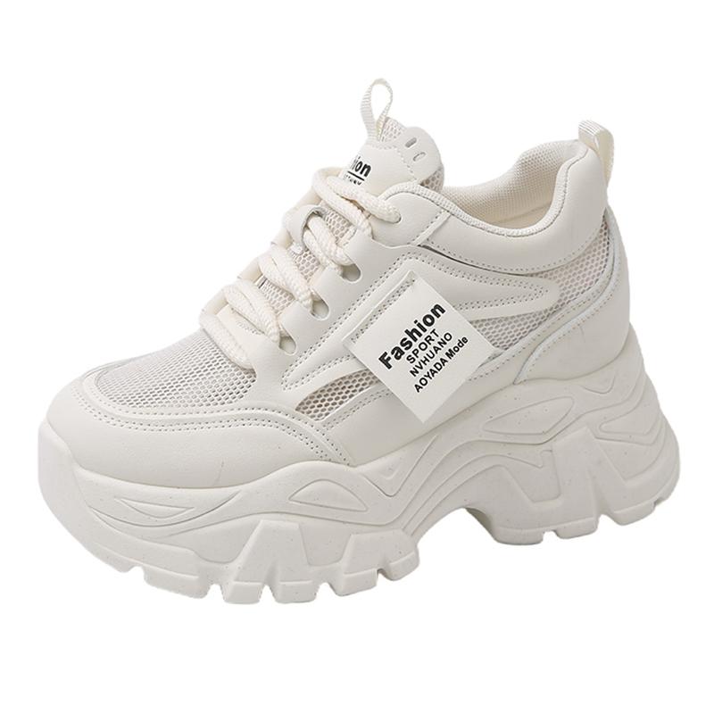 Fashion Whiet Breathable Chunky Sneakers Woman 2025 Spring Thick Platform Casual Sneakers Women Non Slip Lace Up Sports Shoes Female