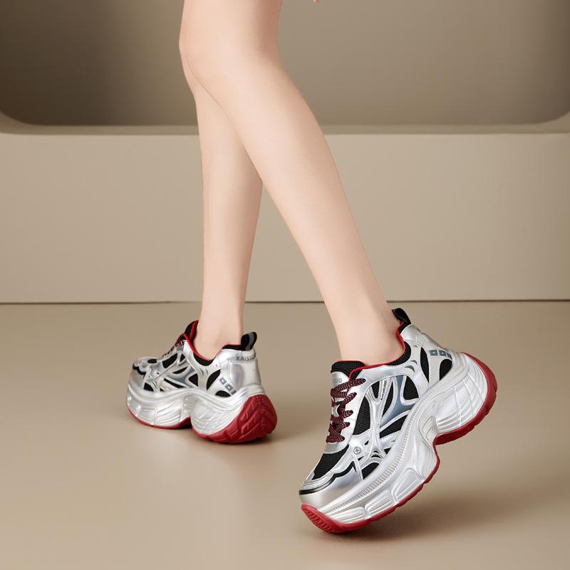 Thick-soled dad shoes women's spring 2025 new warm inner height increase women's shoes versatile sports and leisure shoes genuine