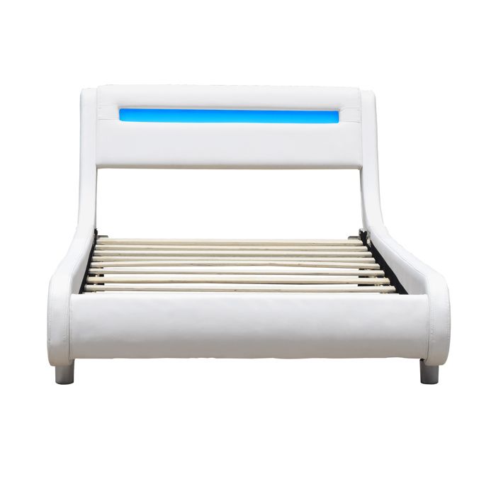 Gina Bed for 90x200 Mattress - Curved Headboard Base WHITE Color 5 Cm Feet - 13 Slats - Covering