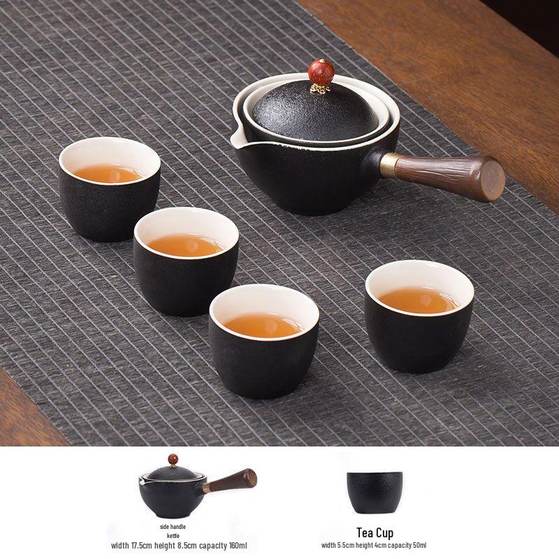 Rotating Ceramic Kung Fu Tea Set with Side Handle Filter Pot
