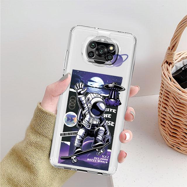 Cute Astronaut Planet Clear Case For Xiaomi Mi Poco X3 NFC M3 Pro F3 F1 11 Lite 12 Redmi Note 10 9S 8 7 9 Soft Phone Cover
