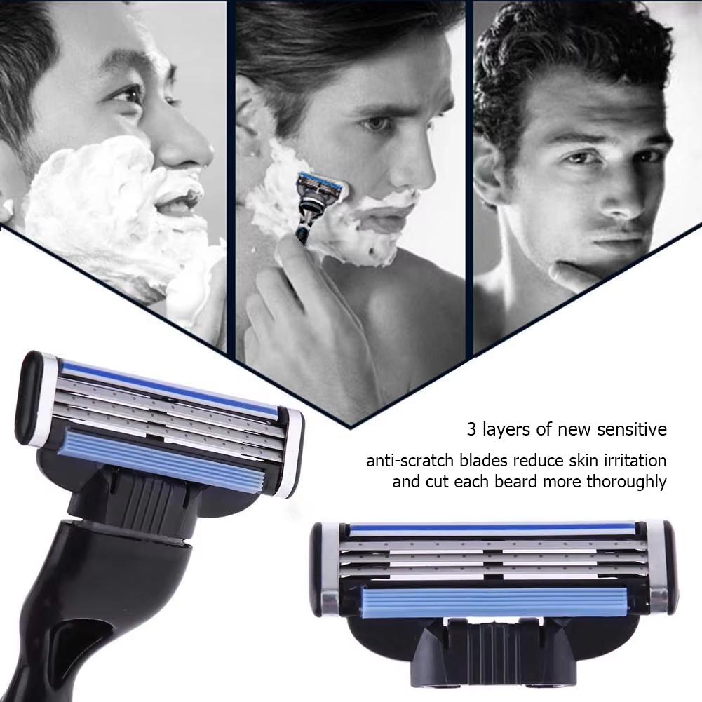 Klassischer manueller Bartrasierer Rasierklingen für Gillette Mach 3 Vintage Rasierer Edelstahl Herren 3-Lagen Rasierklingen