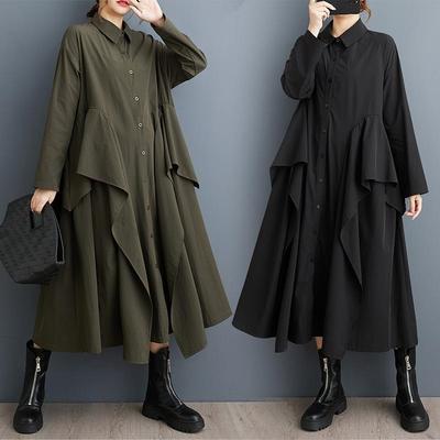Loose Large Size Stitching Casual Simple Printing Sweet Long-sleeved Shirt Dress