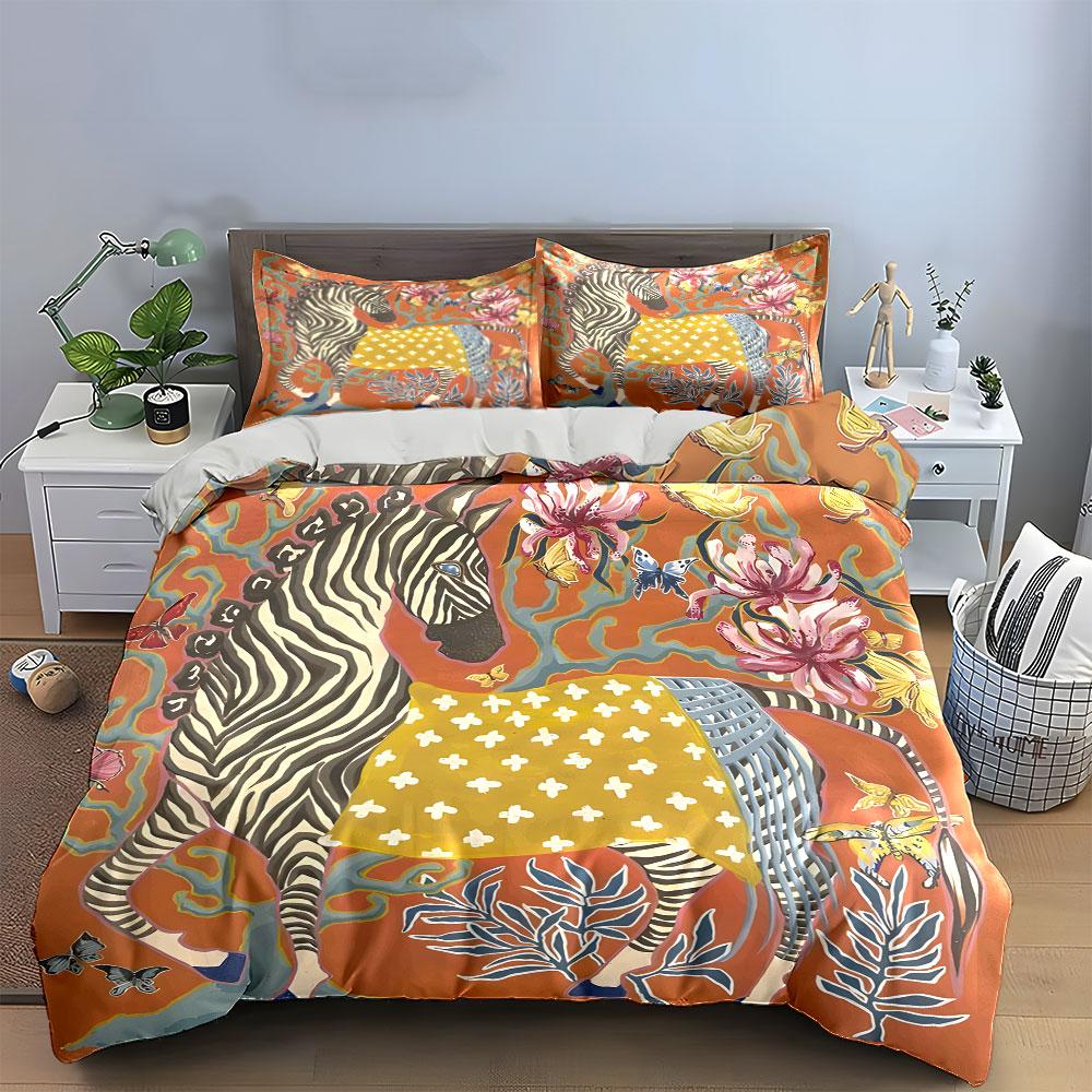 Zebra-Themed Decorative Art Set kid's and adults' bedroom decor, Exquisite three-piece bedding set gift
