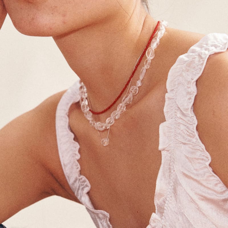 August Harmony 925silver Pebble Quartz Gem Necklace