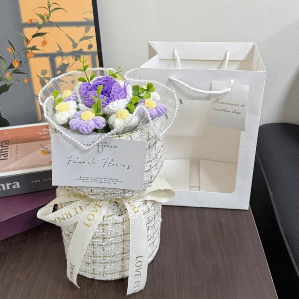 With Light Puff Flower Bouquet Gift Knitted Flower Bouquet Sunflower Bouquet  Valentine's Day