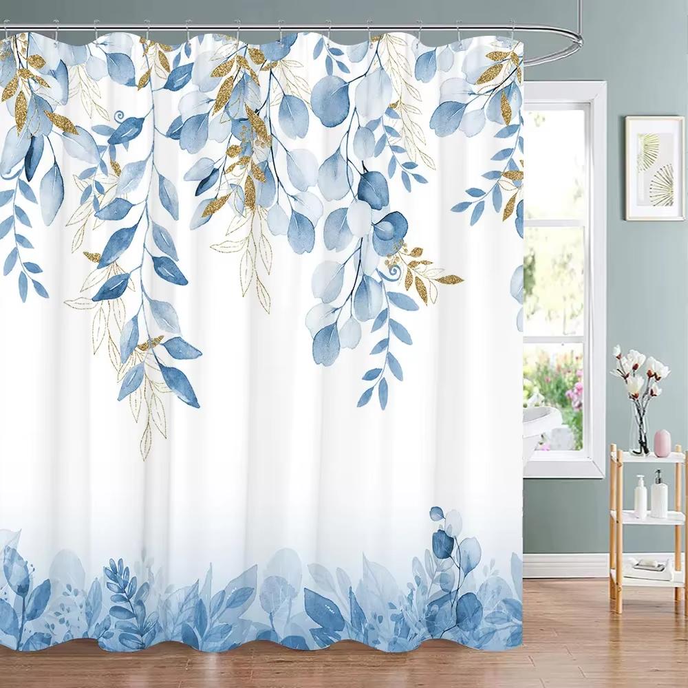 Modern Abstract Art Shower Curtain Partition Hanging Bathroom Curtain with Hooks Washable Home Decoration Curtain