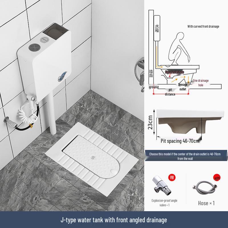 Compact Ceramic Squat Toilet with Flip Lid and Cover Plate