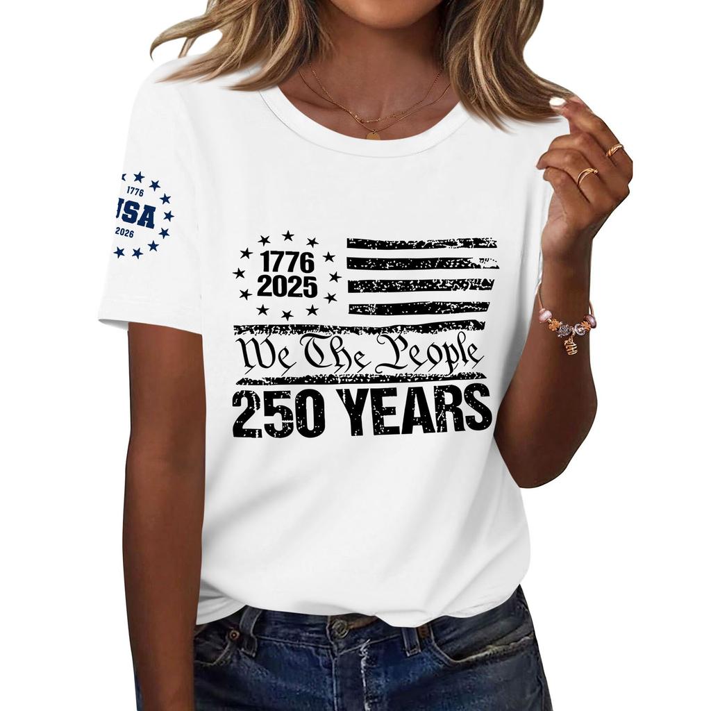 Women's Fashion Casual Printed Short Sleeve Round Neck Pullover Tops