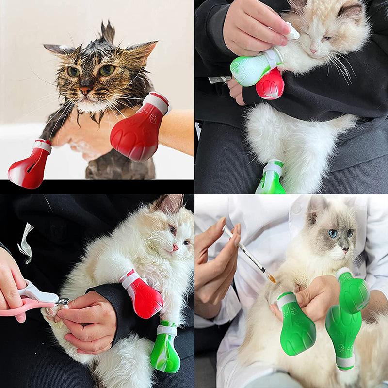 Haustierbadewanne, Katzenfußabdeckung, Katzenschuhe, kratzfeste Katzenkrallen-Fußabdeckung aus Silikon, Nagelknipser, kratzfestes Haustierzubehör