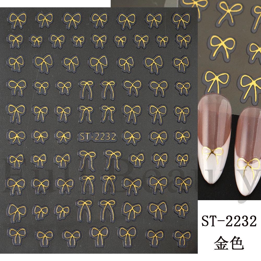Nail Art Sticker, Japanese Simple Gold And Silver Red Shorts, Streamer Bow, Adhesive Nail Sticker.