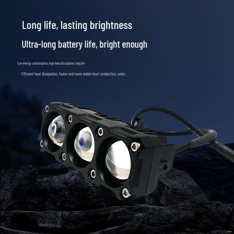 Three-Eye Yellow & White LED Motorcycle Spotlight: High/Low Beam Auxiliary Work Light for Electric Vehicles