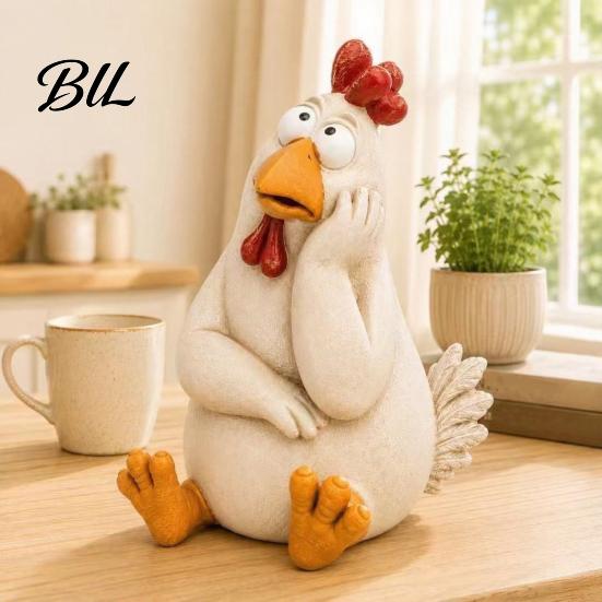 Outdoor Yard Statue Figures Funny Chicken Garden Statue, Resin Figurine, Farmhouse Whimsical Courtyard Ornaments Decor for Balcony Flowerpot,