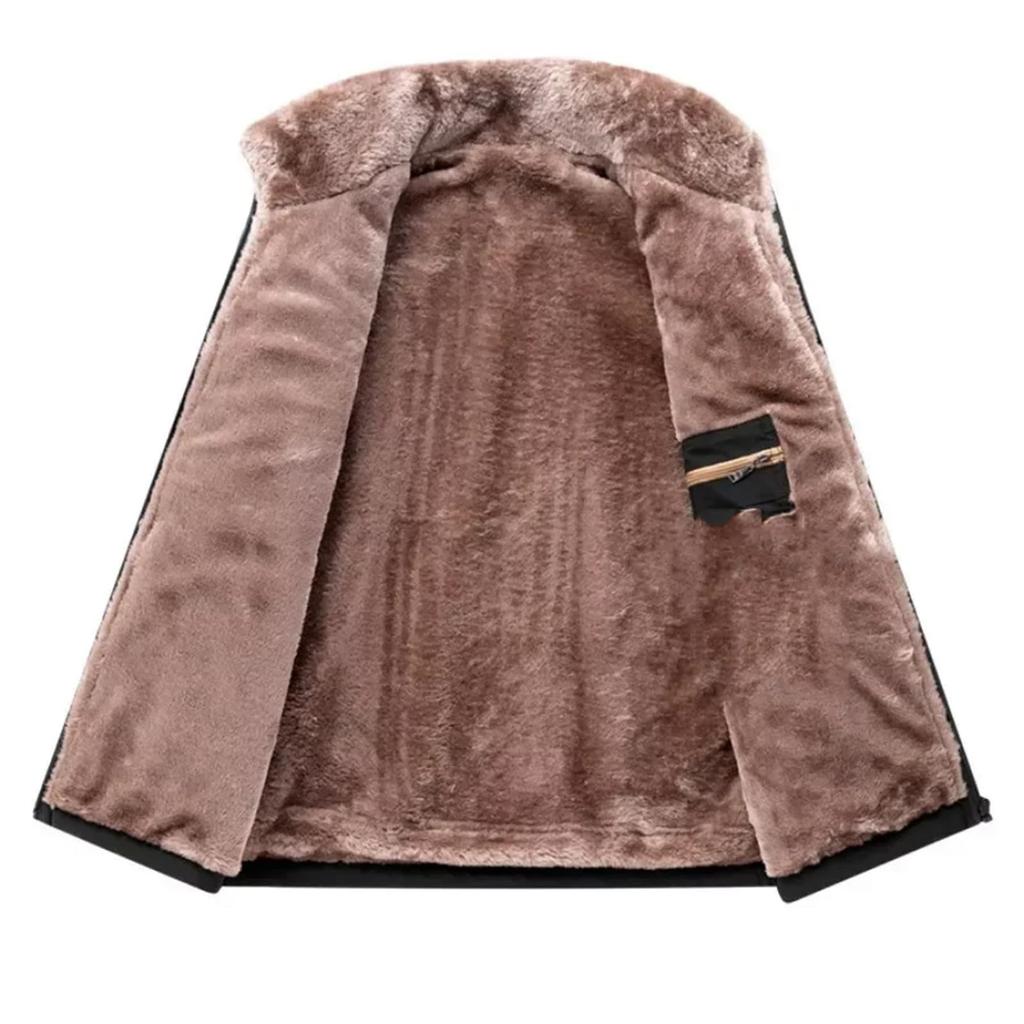 Men's Casual Solid-color Lambskin Vest, Men's Thickened Fleece Collar Warm Sleeveless Jacket