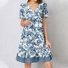 Womens Summer Dress Short Sleeve V Neck Short Dresses Fashion Casual Flowy Boho Ruffle A Line Swing Sundress