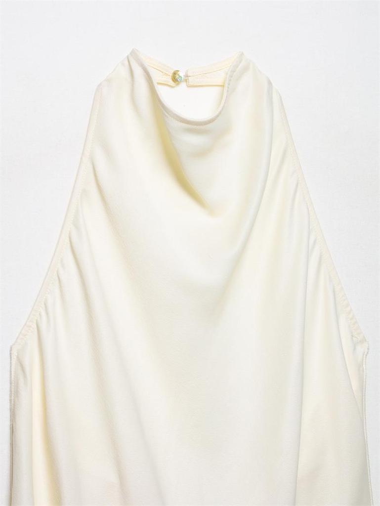 Satin Solid Color Silk Halter Neck Top + Wide Leg Pants - New European American Arrival