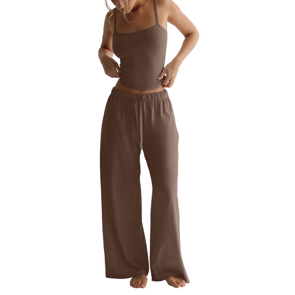 Women's Color Vest, Camisole Top, Long Pants, Casual Wide Leg Pants, Home Set