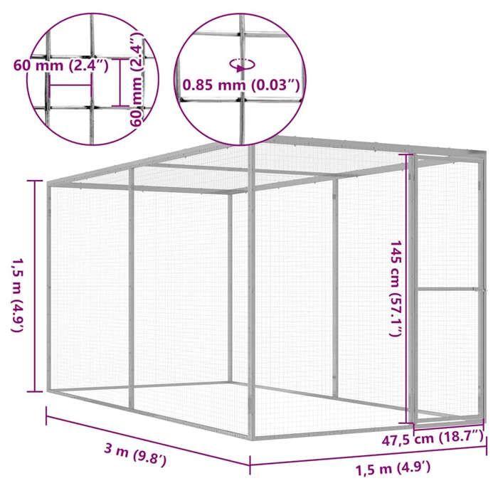 Cage pour chat - vidaXL - 3x1,5x1,5 m - Acier galvanisé - Extérieur - Montage facile