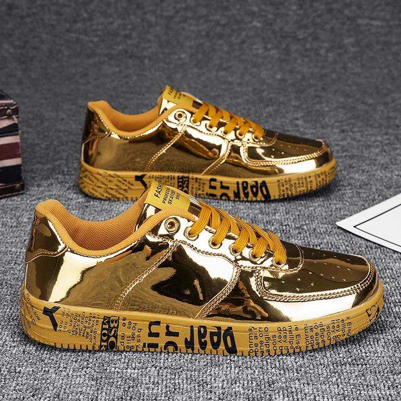 Fashion New Gold Glitter Sneakers Couple Casual Walking Shoes Men Hip-hop Streetwear Skateboard Trainers Women Flat Designer Footwear